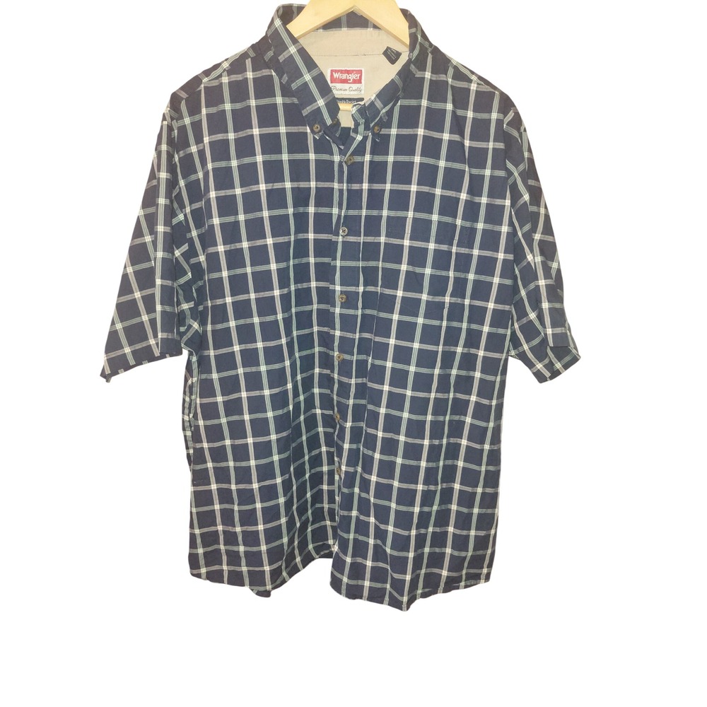 Wrangler Mens 3XL Navy Blue Plaid Short Sleeve Button Down Wrinkle Resist Shirt